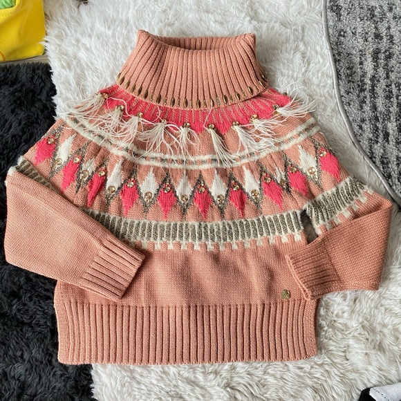 TWINSET Pullover Sweater With Embroidery and Pink Feathers Size XS New - Picture 4 of 16